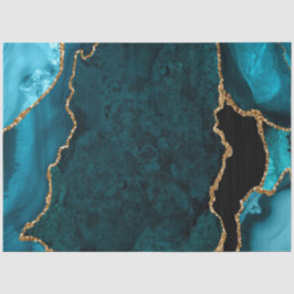 Papel De Seda Azul Turquesa e Ouro Falso Brilho Ágata