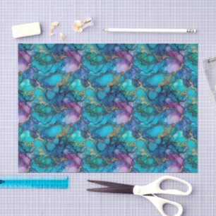 Papel De Seda Azul Turquesa Roxo Verde Dourado Decoupage Aquarel