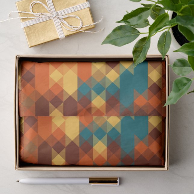 Papel De Seda Azul-turquesa, vermelho, laranja e geométrico amar (Presente)