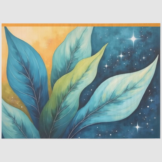Papel De Seda Azul Verde deixa Ouro Sol e estrelas (Frente )