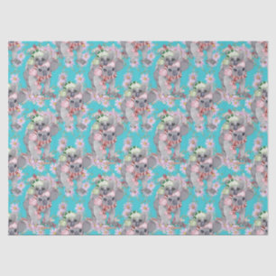 Papel De Seda Azul-Vintage Botânico Koala Christmas