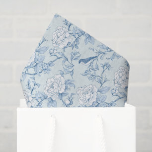 Papel De Seda Azul Vintage Chinoiserie Toile De Jouy Floral