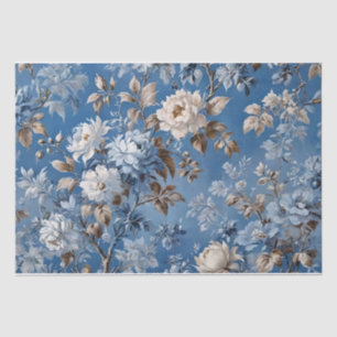 Papel De Seda Azul Vintage Floral toile de jouy