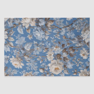 Papel De Seda Azul Vintage Floral toile de jouy