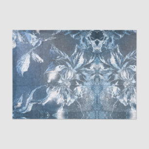 Papel De Seda Azul Vintage Padrão de Motivo Floral Em Relevo com