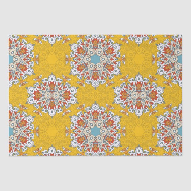 Papel De Seda Azulejo Amarelo árabe Boho Elegante geométrico mar (Frente )