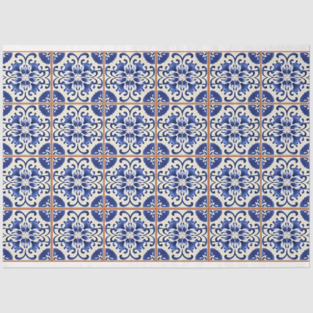 Papel De Seda azulejo azul com caldo de laranja (Frente )