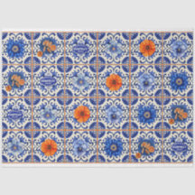 Azulejo azul com flores laranja desligado
