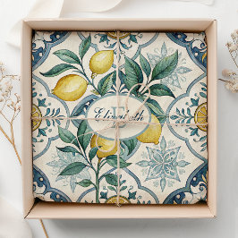 Papel De Seda Azulejo Azul Francês País Padrão Limão Monograma
