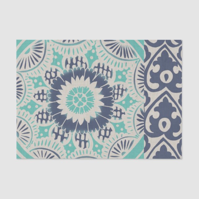 Papel De Seda Azulejo de Batik Azul III (Frente )