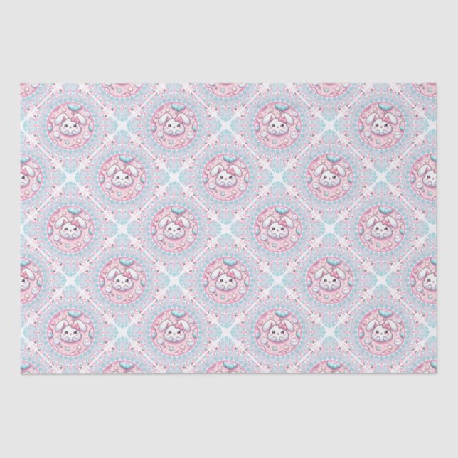 Papel De Seda Azulejo de Diamond do Pastel Kawaii Bunny Dot Mand (Frente )