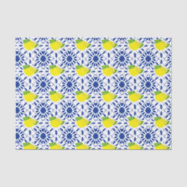 Papel De Seda Azulejo de Limão Geométrico Azul
