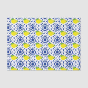 Papel De Seda Azulejo de Limão Geométrico Azul