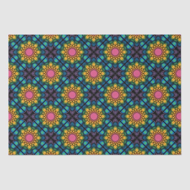 Papel De Seda Azulejo do Rainbow Floral Fountain Mandala Diamond (Frente )