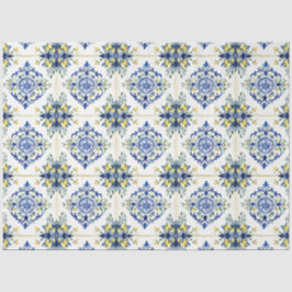 Papel De Seda Azulejo Floral de Limão Italiano Azul e Branco