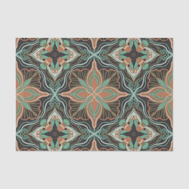 Papel De Seda Azulejo Floral Marrom da Watercolor (Frente )