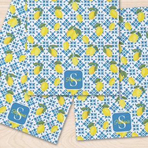 Papel De Seda Azulejo Francês País Limão Padrão Monograma 