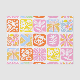 Papel De Seda Azulejo Inverso Colorido Folk Botânica Whimsical