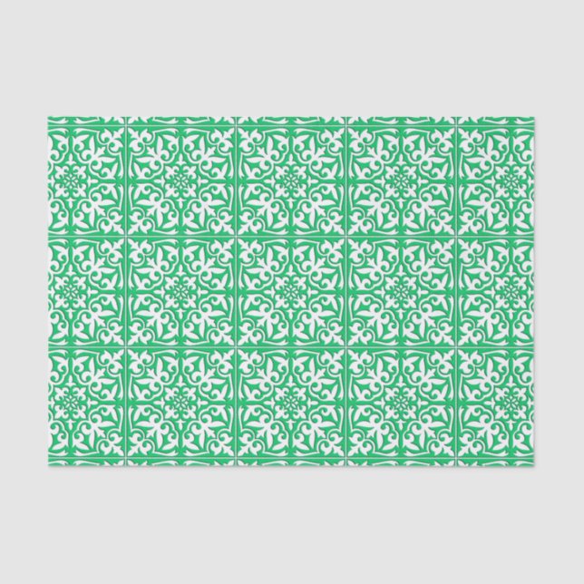 Papel De Seda Azulejo marroquino - verde e branco de jade (Frente )