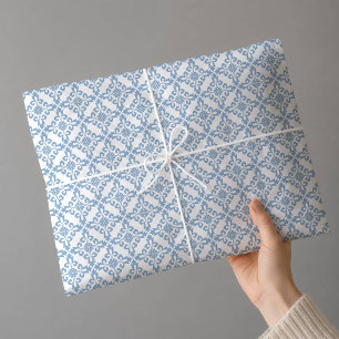 Papel De Seda Azulejo Mediterrâneo Azul Damasco Elegante