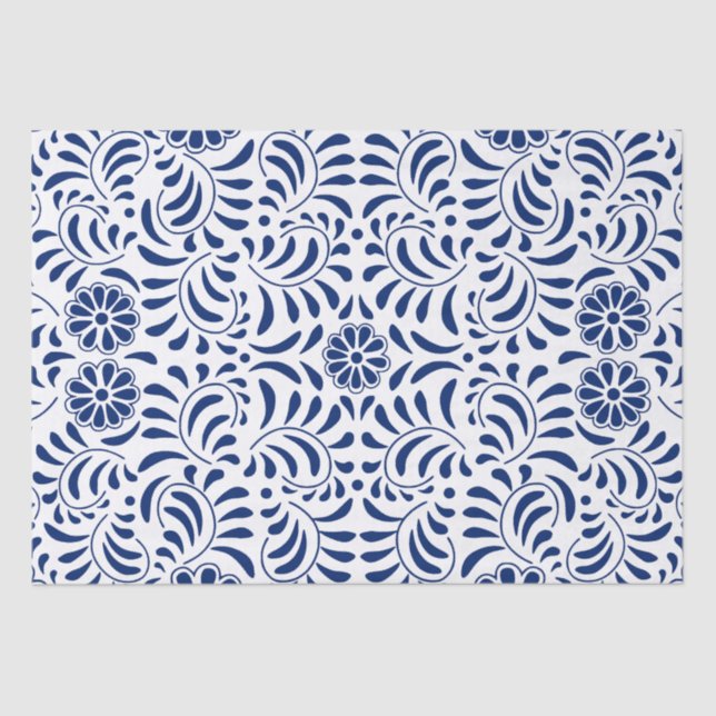 Papel De Seda Azulejo Talavera Azul Estilo Espanhol Festa (Frente )