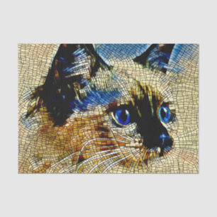 Papel De Seda Azulejos de mosaico de gato com olhos azuis