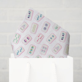 Papel De Seda Azulejos de Watercolor Pink e Green Mahjong