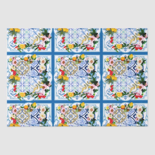 Papel De Seda Azulejos do Mediterrâneo, majolica, estilo Sicilia (Frente )