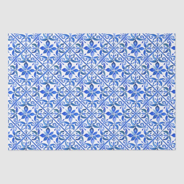 Papel De Seda Azulejos Espanhóis do México - Talavera Azul (Frente )