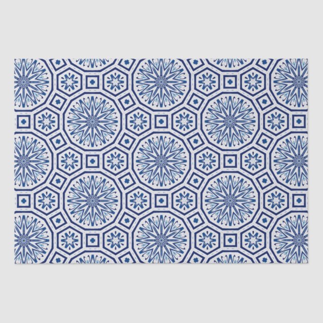Papel De Seda Azulejos marroquinos, azulejo azul, Impressão All- (Frente )