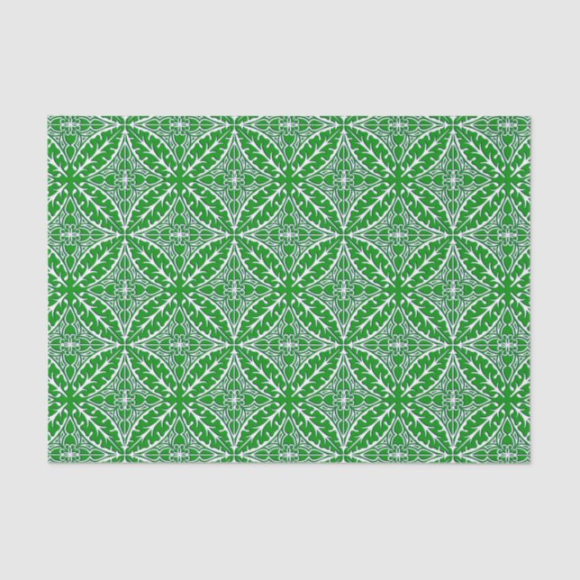 Papel De Seda Azulejos marroquinos - verde esmeralda e branco (Frente )