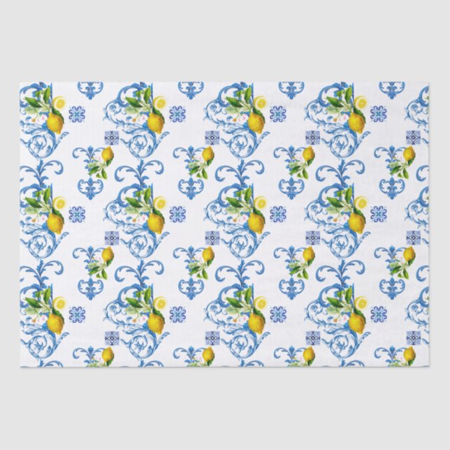 Papel De Seda Azulejos mediterrânicos, majolica, estilo Sicilian (Frente )