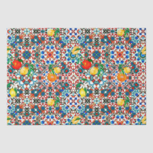 Papel De Seda Azulejos mediterrânicos,mosaico,limão,arte de verã