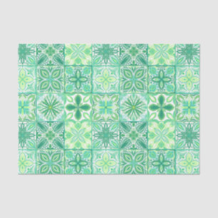 Papel De Seda azulejos ornamentados em verde e branco