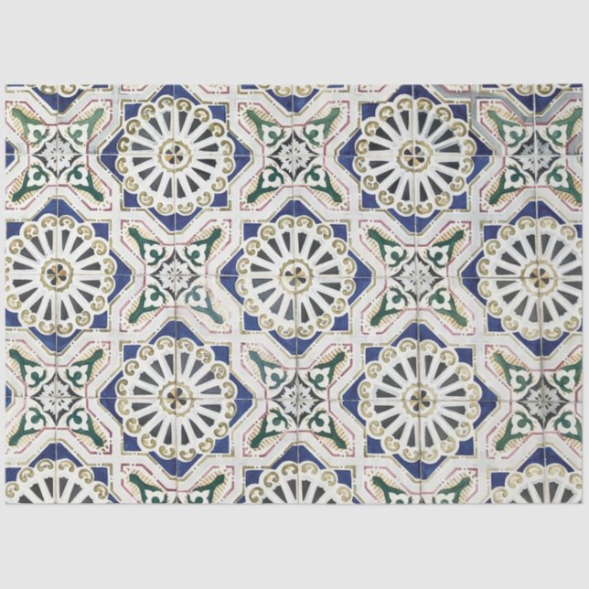 Papel De Seda Azulejos Portugueses - Azulejo Colorido Geométrico (Frente )