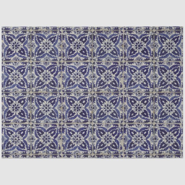 Papel De Seda Azulejos Russos Italianos Azulejo Azul Branco Geom (Frente )