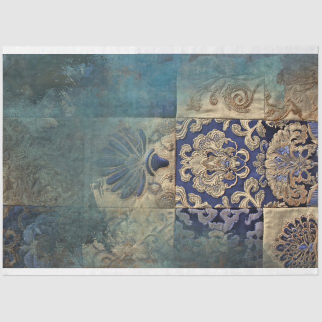 Papel De Seda Azure Allure Patchwork Elegance, misturas azuis (Frente )