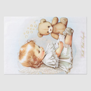 Papel De Seda Baby Angel e Teddy Bear Watercolor