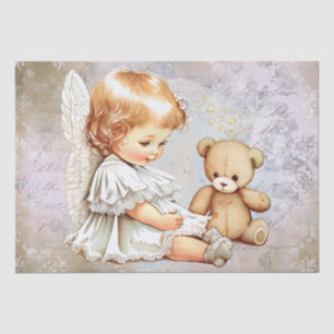 Papel De Seda Baby Angel e Teddy Bear Watercolor