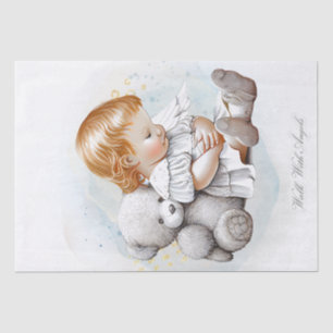 Papel De Seda Baby Angel e Teddy Bear Watercolor