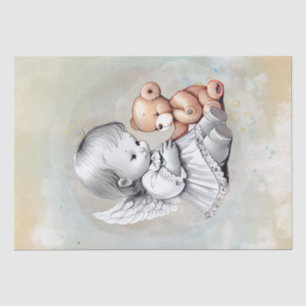 Papel De Seda Baby Angel e Teddy Bear Watercolor