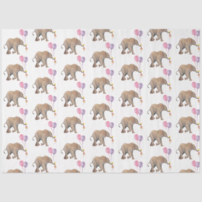 Papel De Seda Baby Elephant pink & violet balloon Tissue Paper (Frente )