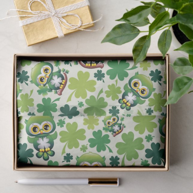 Papel De Seda Baby Owl Cute St Patrick Cartoon (Presente)