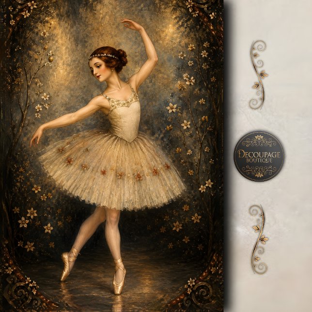 Papel De Seda Bailarina Floral Enfeitiçada Decoupage (Enchanted Floral Ballerina Decoupage Tissue Paper)