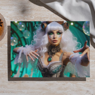 Papel De Seda Bailarina Futurista Vitoriana Steampunk Verde