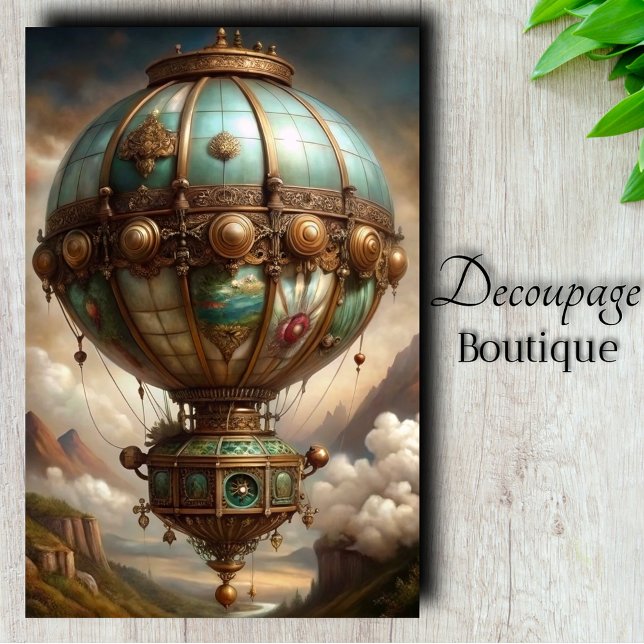 Papel De Seda Balão de Ar Quente Steampunk Decoupage (Steampunk Hot Air Balloon Decoupage Tissue Paper)