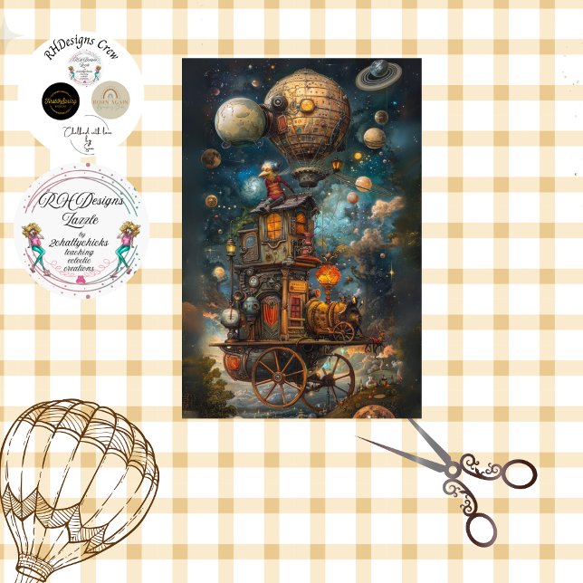 Papel De Seda Balão de Ar Quente Steampunk Whimsical (Criador carregado)