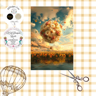 Papel De Seda Balão de Ar Quente Whimsical Feito de Flores Decou
