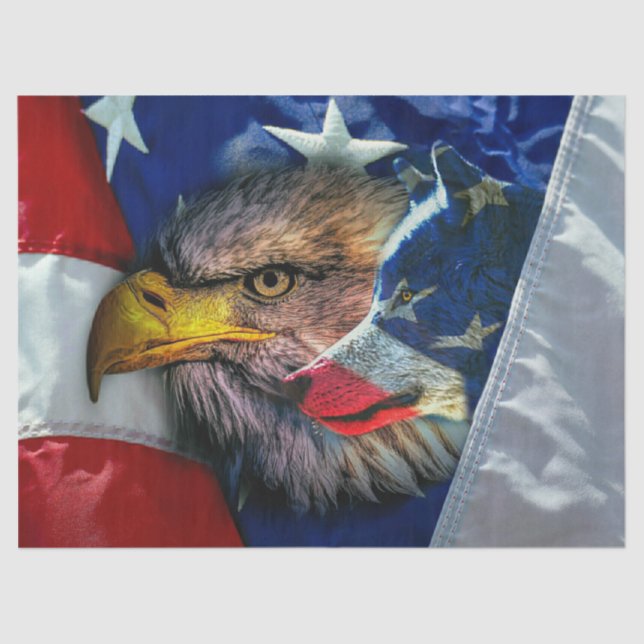 Papel De Seda Bald Eagle E Wolf American Flag (Frente )