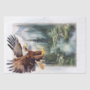 Papel De Seda Bald Eagle Mountain River Watercolor